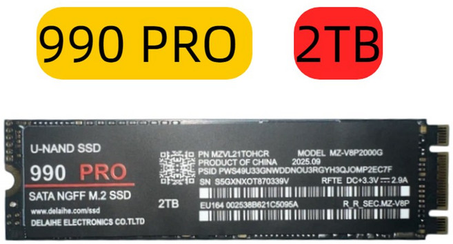 980Pro 990Pro PCIe 고속 SSD 1TB 2TB 4TB 7400MBs 빠른 내장 드라이브 컴퓨터 저장 용량 업그레이드용, 990Pro 2TB
