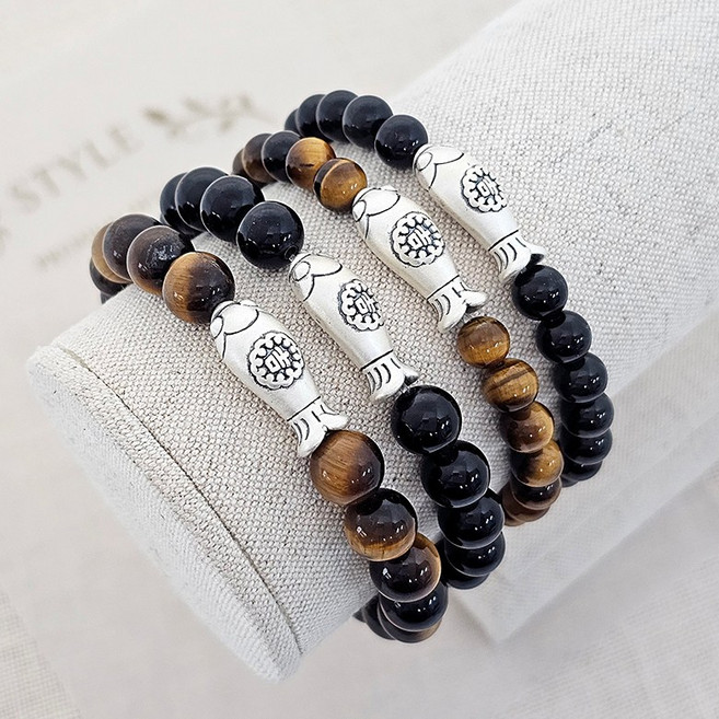 스타일돈나 길한 실버 99.9 오닉스 호안석 물고기 재물운 성공운 자식운 행운을 부르는 소원 팔찌