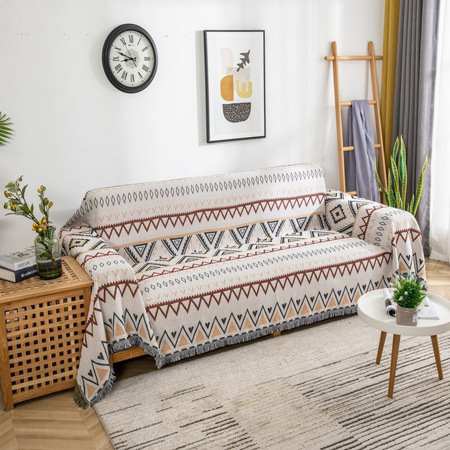 百搭款 棉麻布藝沙發巾 現代北歐風全包式沙發墊蓋布, 印第安幾何,180*300, 1個