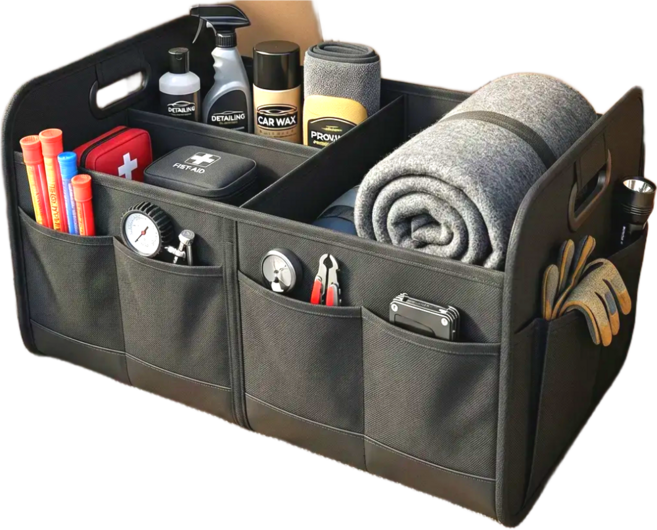 스마일플로우 프리미엄 대용량 접이식 트렁크 정리함, 블랙