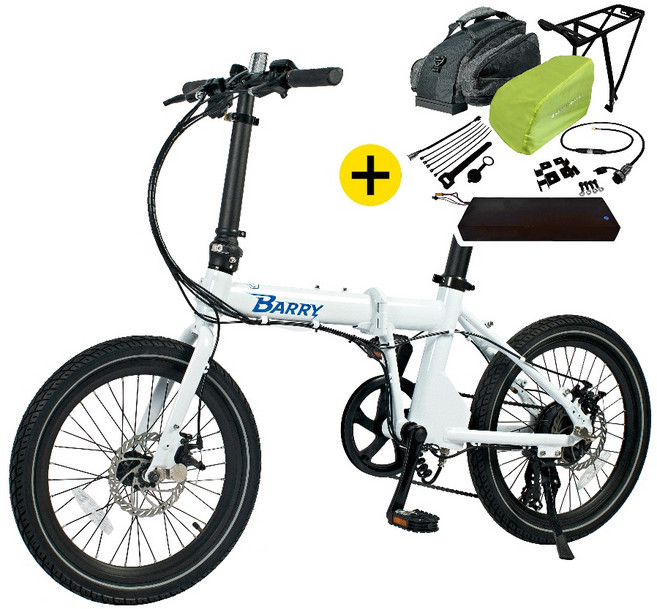 OneCool BARRY 閃電俠 折疊電動輔助自行車 20吋粗胎穩固碟煞, 極地白+環島配件組(送防潑水雨罩),7.0AH
