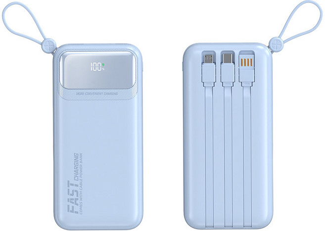 보조배터리 50000mAh 대용량 66W 고속충전 4개 충전선 내장일체형휴대용캠핑 보조배터리 대용량보조배터리, 스카이 블루