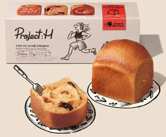 [삼립] 프로젝트:H 건강빵 프로틴 저당 큐브식빵 토마토올리브 3입 1박스, 210g