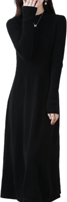 Makone 여성 반폴라 슬림핏 레이어드핏 심플 A라인 니트 롱원피스