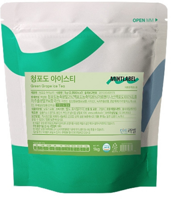 민트라벨 청포도 아이스티 1kg 1박스 12개, 1개입