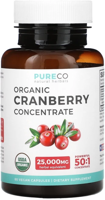 Pure Co. 유기농 크랜베리 농축물 500mg 베지 캡슐 60정 Co. (퓨어 코.), Pure Co., 유기농 크랜베리 농축물, 500mg,, 1개 - 쿠팡