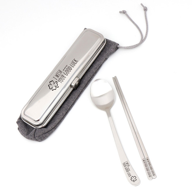 라온누리 내곁에 휴대용 스텐 수저통 세트 대, 그레이, 1세트, 수저통 + 스푼 + 젓가락 + 수저집