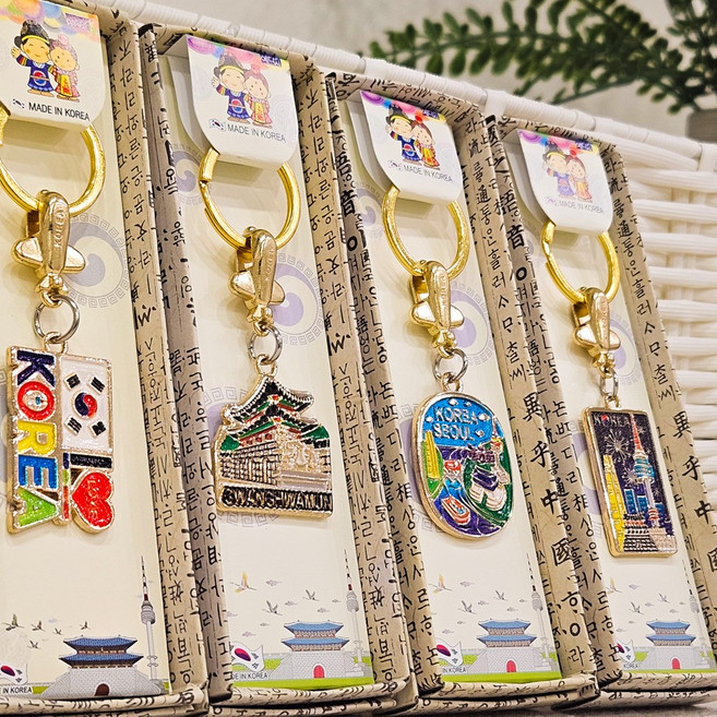 한국 기념품 전통 메탈 캐릭터 일러스트 키링 키체인 세트, 1세트, 관광세트