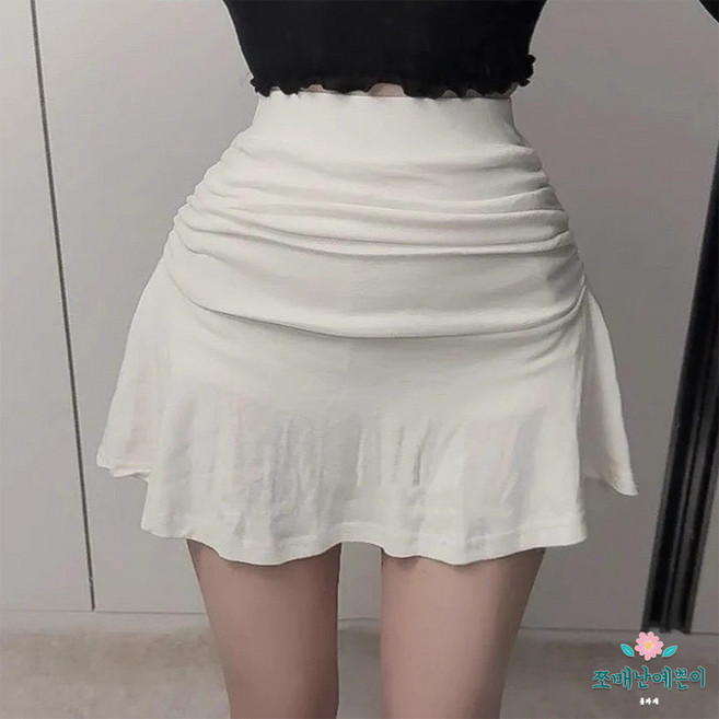 쪼예 [속바지안감] 허얇골넓 하이웨스트 셔링 플레어 밴딩 미니 스커트
