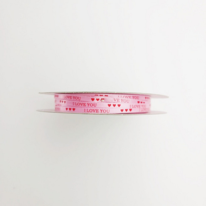 아이러브유 주자리본 3mm / 꽃다발 포장 선물 주자 공단 끈 리본 테이프 공예 포리 원단, 핑 크