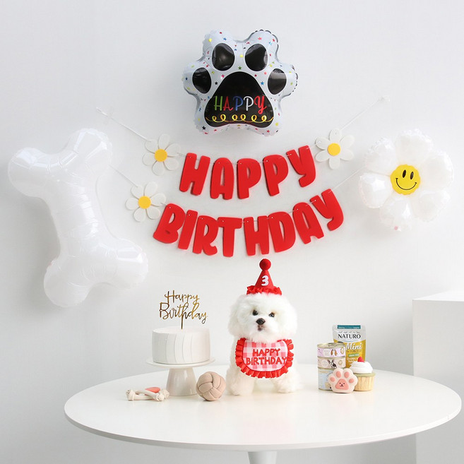 이벤트홀릭 강아지 고양이 생일파티용품 레터링 세트 체크 케이프 고깔, 심플세트(레드), 1개