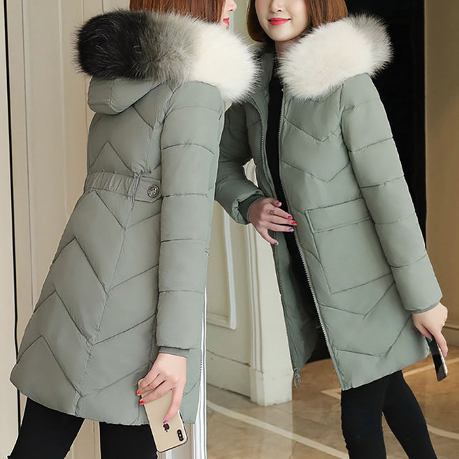중년여성 롱패딩 점퍼 데일리 보온 캐주얼 털부착 베이직 후드집업 웰론 퀼팅 패딩 롱코트