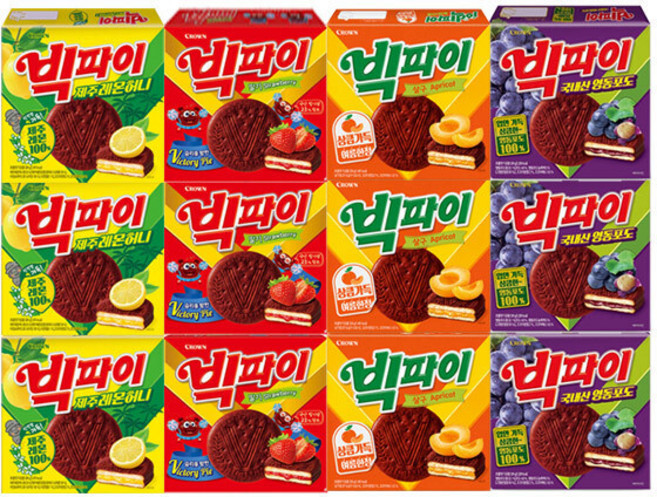 크라운 빅파이 살구+딸기+영동포도+제주레몬허니 324g, 1세트, 각3개(총12개)