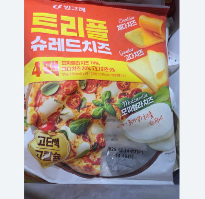 빙그레 트리플 슈레드 치즈, 4개, 220g