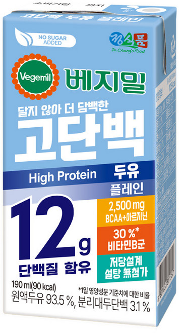 베지밀 고단백 두유 플레인 설탕무첨가 저당두유 (신제품 플레인), 32개, 190ml