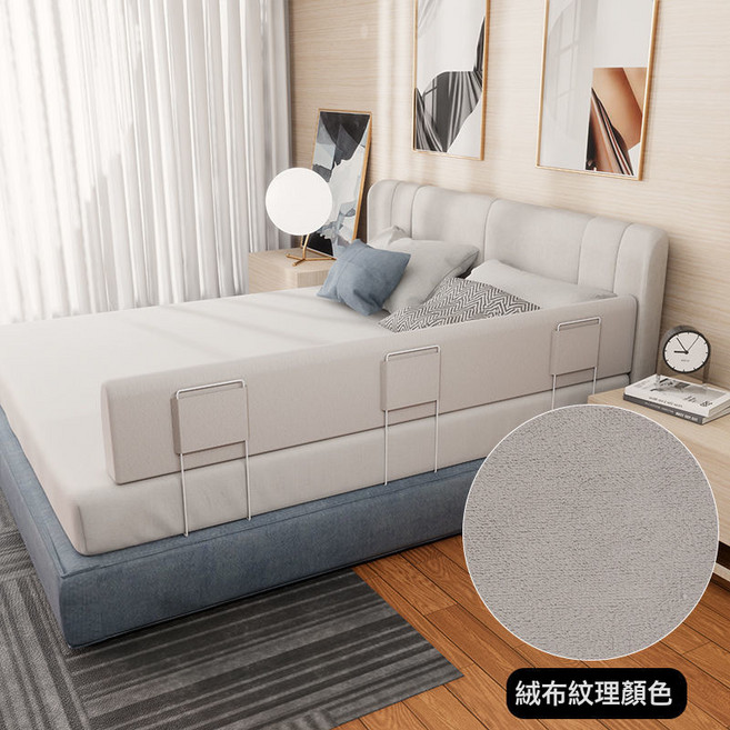 z%牀圍欄嬰兒安全防撞防護欄軟包護欄一面多面通用寶寶牀邊防摔防, 可以彎曲(絨布輕灰)/一邊柔軟:普通款長180高25釐米(支架3個)