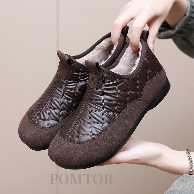 POMTOR 여성 겨울 방수 미끄럼 방지 털 기모 단화 중년여자 할머니 방한화 솜신발