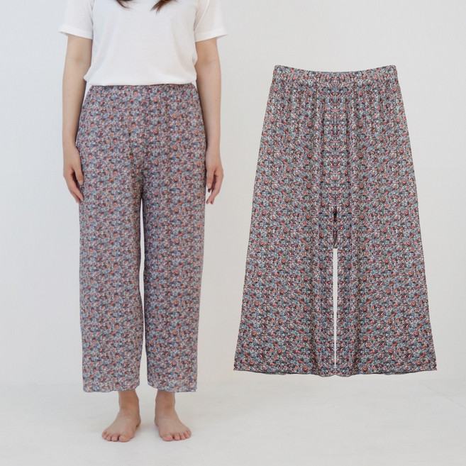 여름 냉감 꽃무늬 시원한 8부잠옷바지 촌캉스 플리츠 냉장고바지 고쟁이 몸빼바지 CW록스