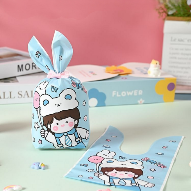뽀짝토끼 토끼귀EVA 캐릭터 스낵 포장백 50매 어린이집 구디백 선물 포장봉투, 50개, 스마일왕자