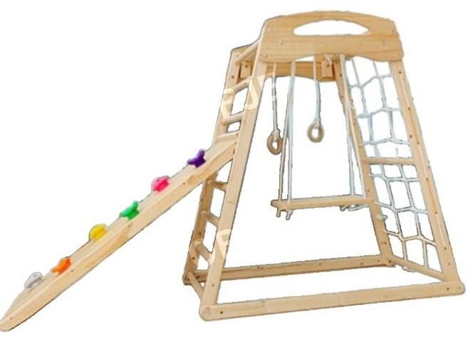 정글짐 미끄럼틀 놀이터 원목 그네 클라이밍 실내 가정용 슬라이드 키즈카페 유아 대형 놀이기구, 오르기틀+양면 미끄럼틀+그네