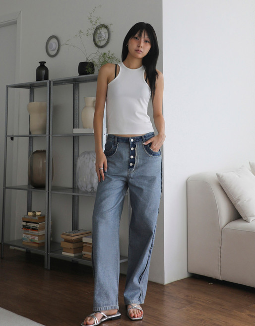 BUTTON-UP REVERSED WIDE JEANS_T326DE400(BW)