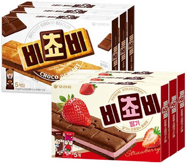 오리온 비쵸비 초코+딸기, 3세트, 125g