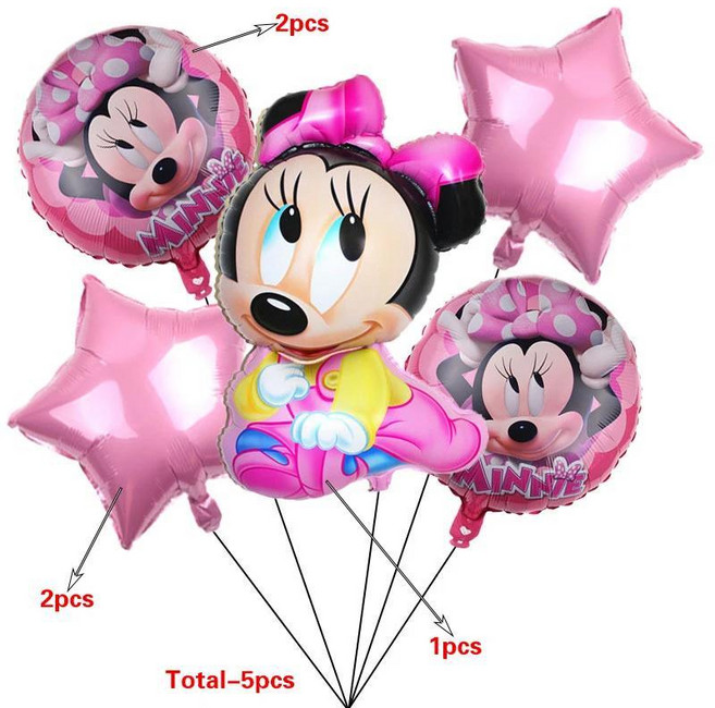 미니 마우스 핑크 케이크 토퍼와 컵케이크 생일 파티 장식, 1개, 5. balloon-5pcs