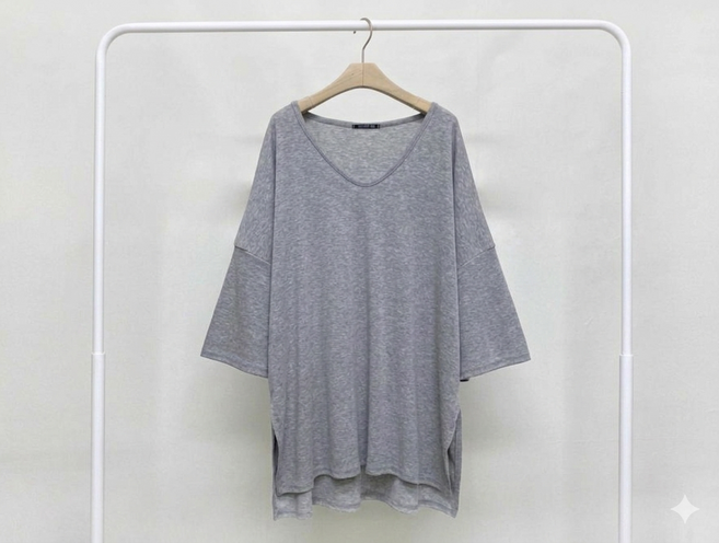 여리 찰랑 루즈핏 심플 브이넥 언발 박스티