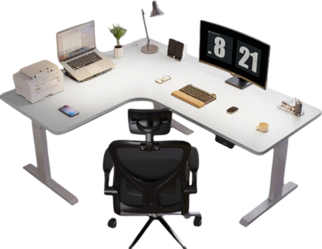 데일리코너 코너책상 ㄱ자 모션데스크 전동 높이조절 L자형 컴퓨터 책상 사무용 게이밍 멀티 데스크, [좌측코너형] 화이트상판+화이트프레임 100x120cm