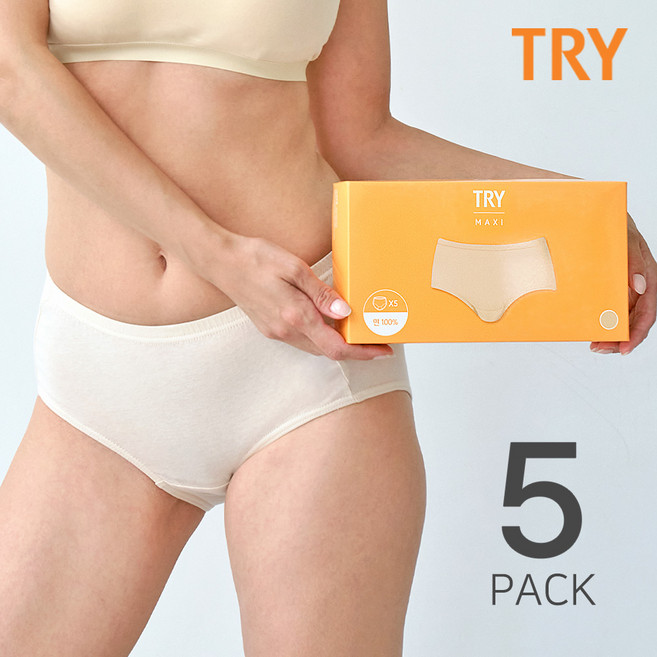 트라이 여성 5장 순면 맥시 하이웨스트 삼각 햄 팬티