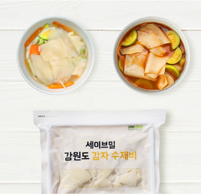 [7인분 대용량] 강원도 감자 수제비 2가지맛 혼합세트 (비법소스동봉 / 맑은4팩+얼큰3팩), 1.19kg, 1세트