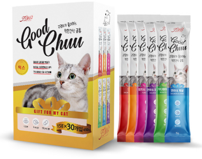 굿츄 고양이 짜먹는 고양이 간식, 30개, 15g, 믹스