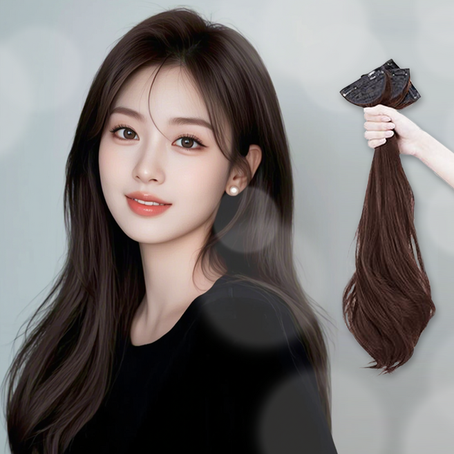 르빈솔 똑딱이 붙임머리 헤어피스 자연스러운 컬 3P 여배우 볼륨업 부분머리 피스 가발 드레스업, 3개, 라이트브라운 50cm