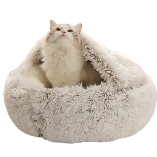 포근한 꿀잠 강아지 고양이 숨숨집 반밀폐형 원형 털 방석 하우스, 1개, 갈색