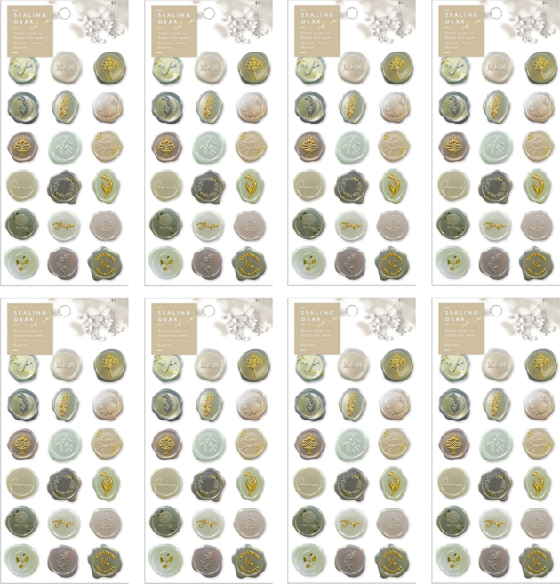 고맙토다 실링왁스 스티커 144p 청첩장 봉투 스티커, 8개, 5.클리어 딥그린