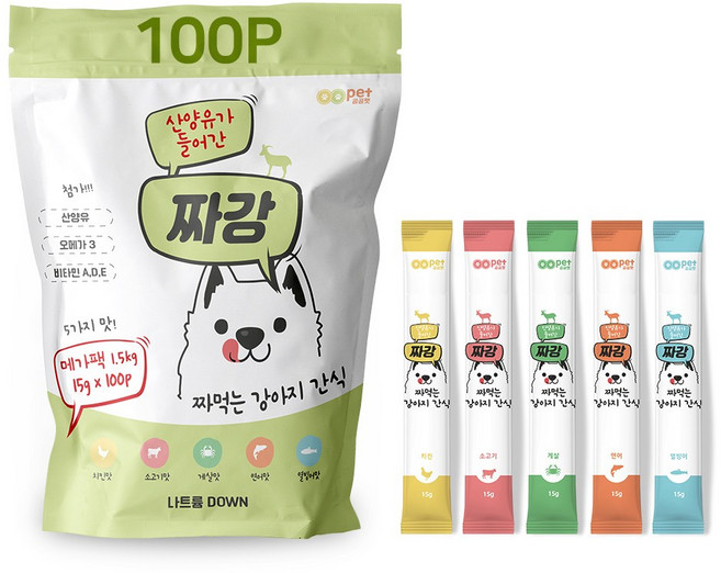 짜강 산양유 퓨레 강아지간식 대용량, 1개, 1.5kg, 치킨20 +소고기20 +연어20 +게살20 +열빙어20