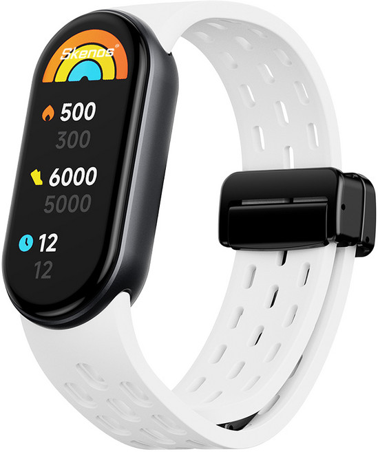 샤오미 스마트밴드 10 9 8 호환 벤티드 스포츠 실리콘 스트랩 마그네틱 디버클 통기성 시계줄, 1개, 화이트