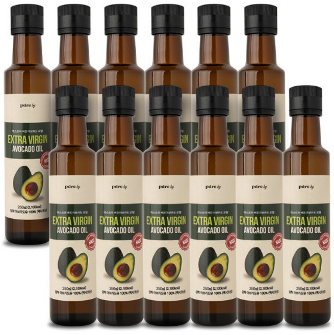 퓨어바이 100% 엑스트라버진 아보카도오일 저온압착 아보카도 20개를 한병에 불포화지방산 생식부터 튀김요리까지, 12개, 250ml