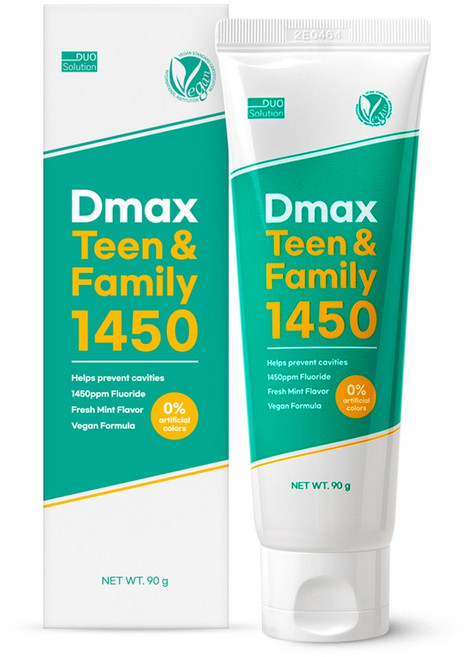듀오솔루션 디맥스 주니어&청소년 온가족 패밀리치약 1450ppm 고불소 틴앤패밀리 임산부 비건치약 민트향, 1개, 90g
