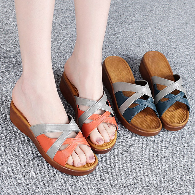 아마르슈 여성 여자 4cm 쿠션 웨지 통굽 사무실 뮬 슬리퍼 여름샌들 HT메론