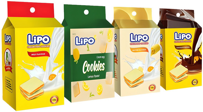 LIPO 리포 계란 과자 에그 초코 버터 레몬 4가지 맛 세트, 135g