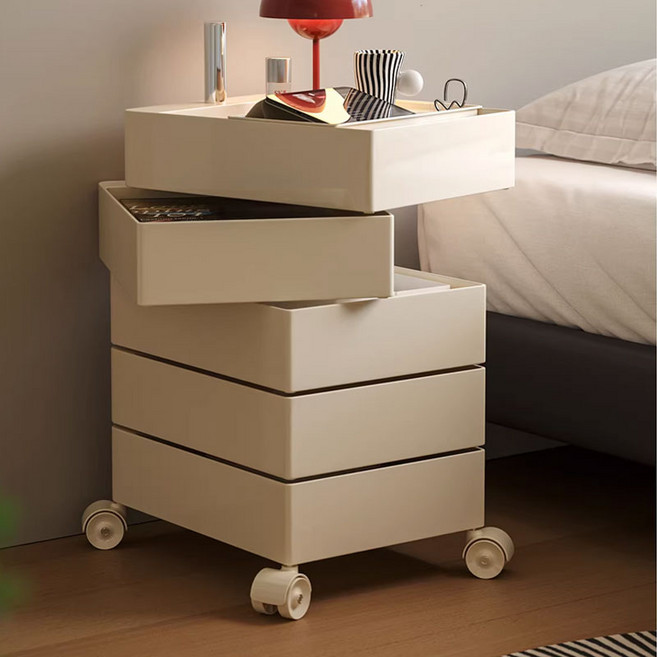 SeekFun 고퀄리티 수납 트롤리 회전 시스템 서랍 틈새 이동식 거실 협탁, 아이보리, 5단