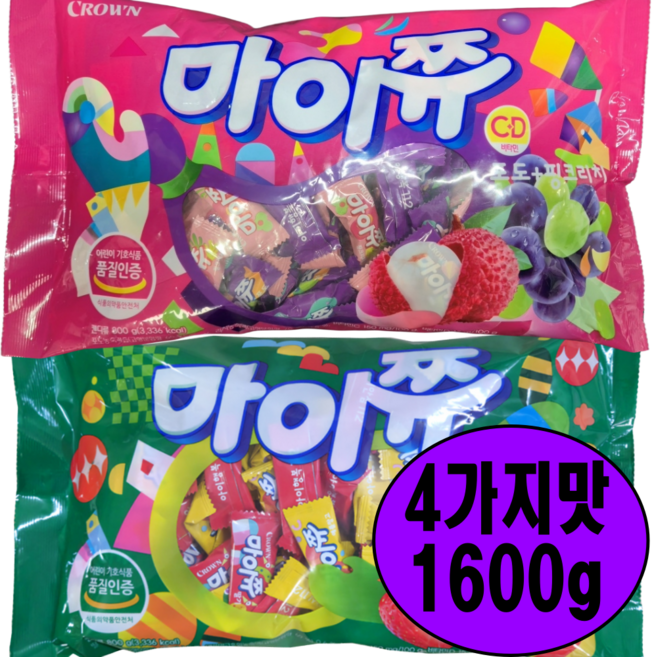 마이쮸 대용량 혼합 4가지맛 1600g 약380개입 딸기+포도+애플망고+핑크리치 마이쭈, 1개, 1.6kg