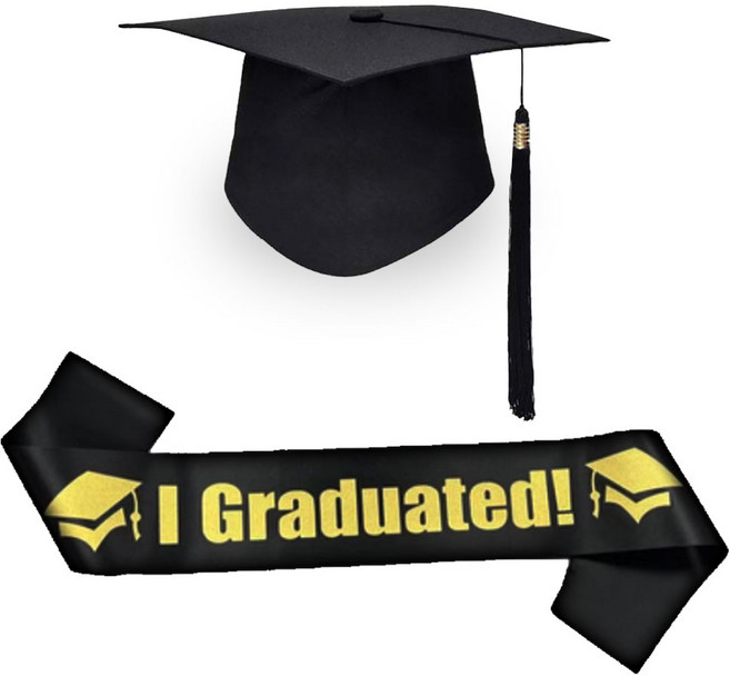 [청춘교복] 학사모 + 어깨띠 세트 졸업 축하 기념 파티용품 졸업모 졸업식 모자, 골드