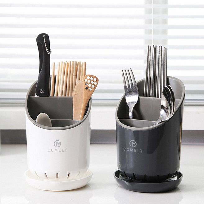 코믈리 자동 물빠짐 수저통, 1개, 블랙A