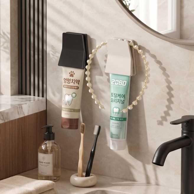 웨이백홈 무타공 주방 욕실 공중부양 클립 집게 치약걸이 4개, 1세트, 블랙