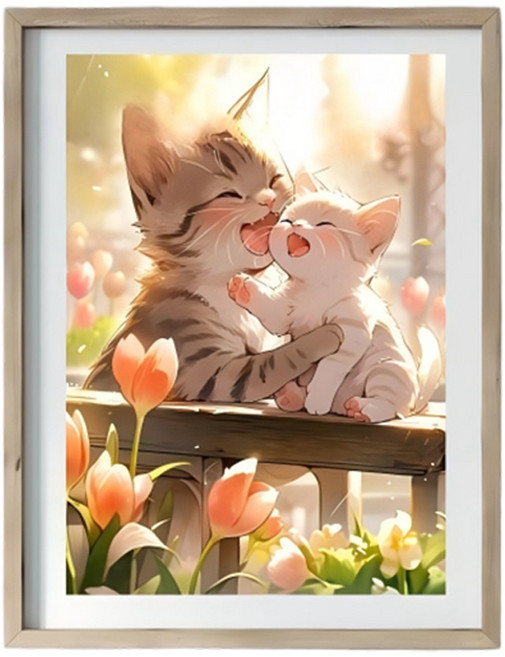 귀여운 고양이 액자형 캔버스형 보석십자수 3D DIY 세트 40*50cm, 1개, E타입