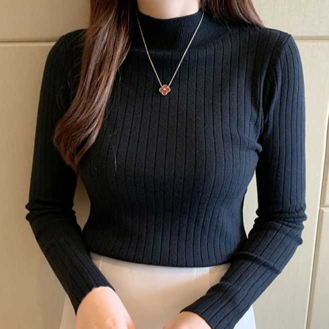 여성 가을 겨울 반폴라 니트 스웨터 긴팔 이너 풀오버 슬림핏 상의 슬림소녀