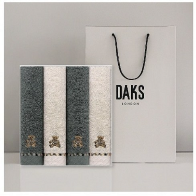 닥스 솔리드체크 세면타월 170g 30수 면사 4개 + 쇼핑백, Beige+Ash Blue, 1세트