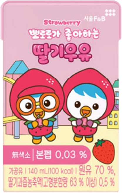 뽀로로가 좋아하는 딸기우유, 140ml, 9개